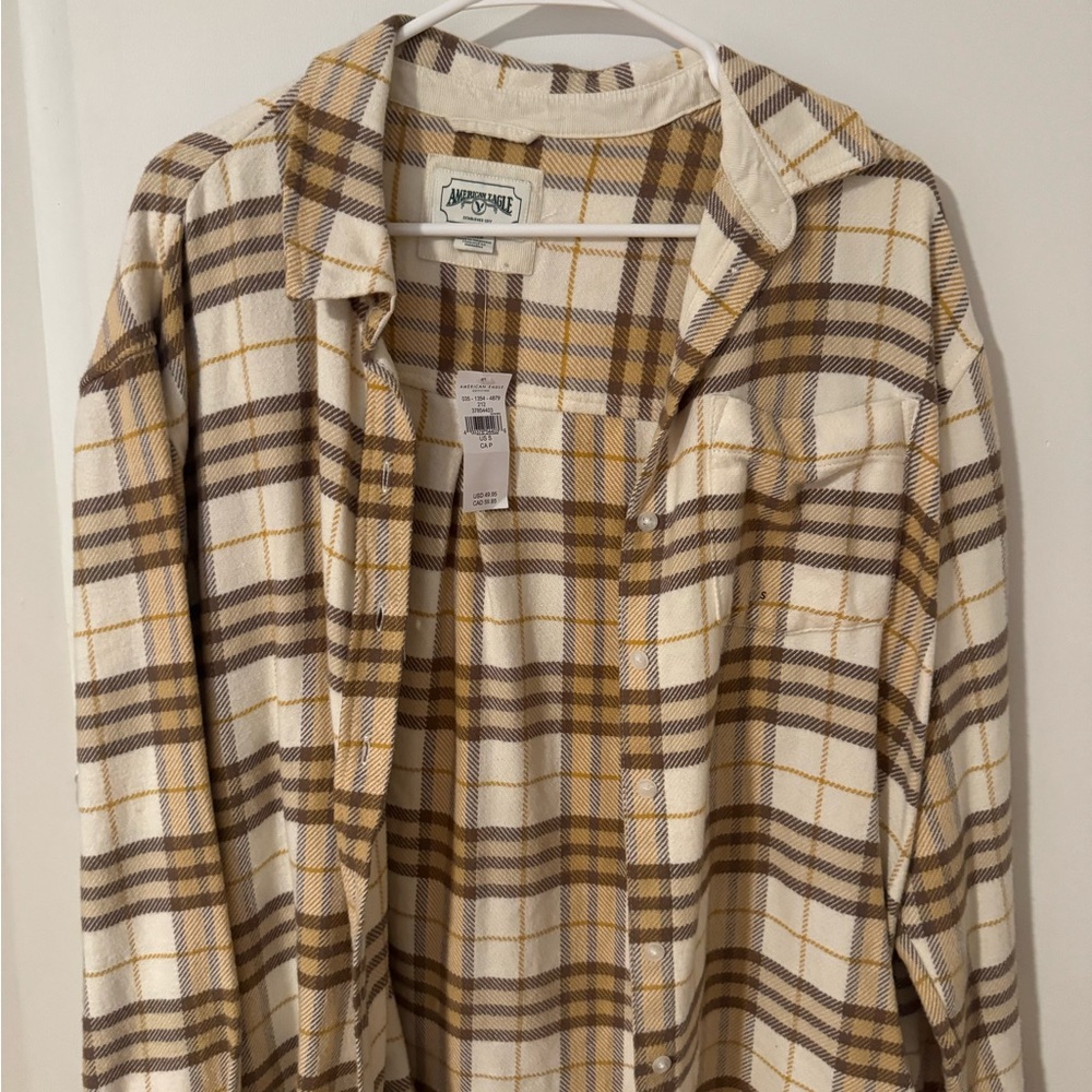 American Eagle Outfitters Plaid Button Down Shirt - Brown and Cream